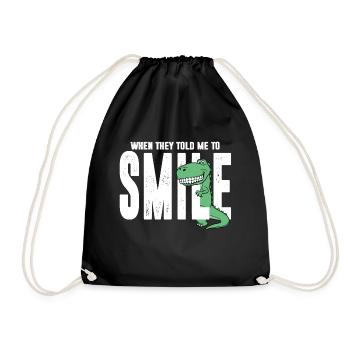 Dino dinosaur smile laugh teeth gift - Drawstring Bag - black - Front