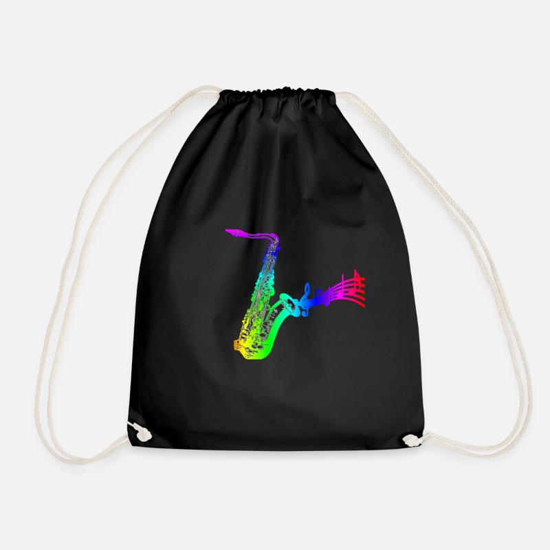 saxophone with notes colorful - Drawstring Bag - black