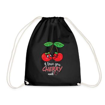 Loving Cherries Fruit Cartoon Comic Love - Drawstring Bag - black - Front