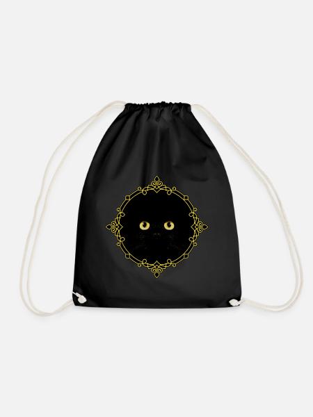 Black Cat Badge - Pixel Art - Drawstring Bag - black