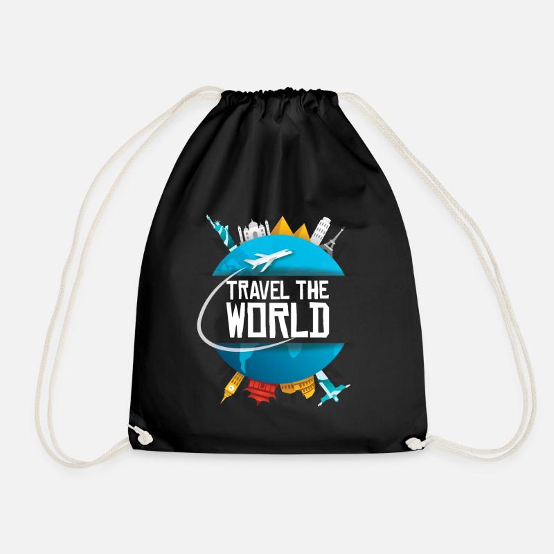 World Trip Around the World Cool Gift - Drawstring Bag - black