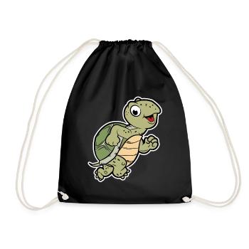 cute jogging turtle - Drawstring Bag - black - Front