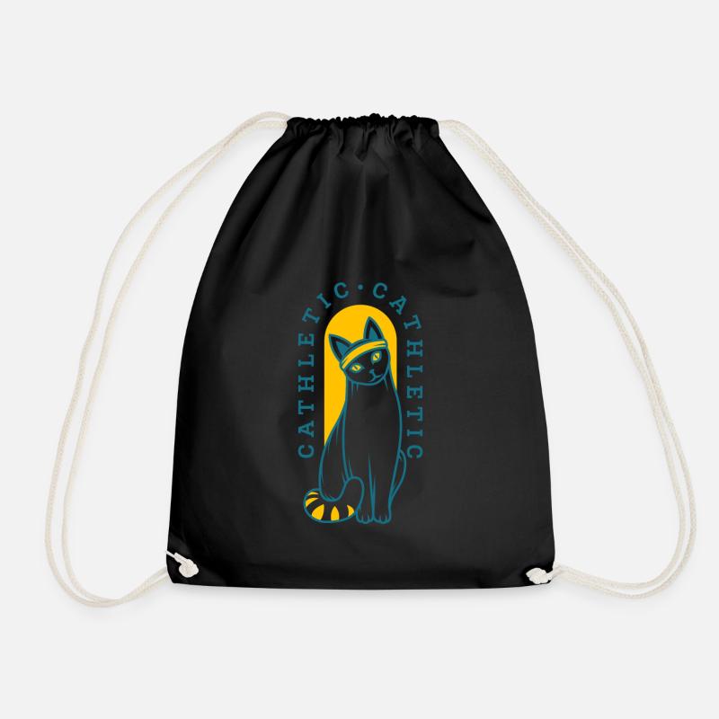 Gymnastics Ninja Cat Sporty Kathleth Funny - Drawstring Bag - black