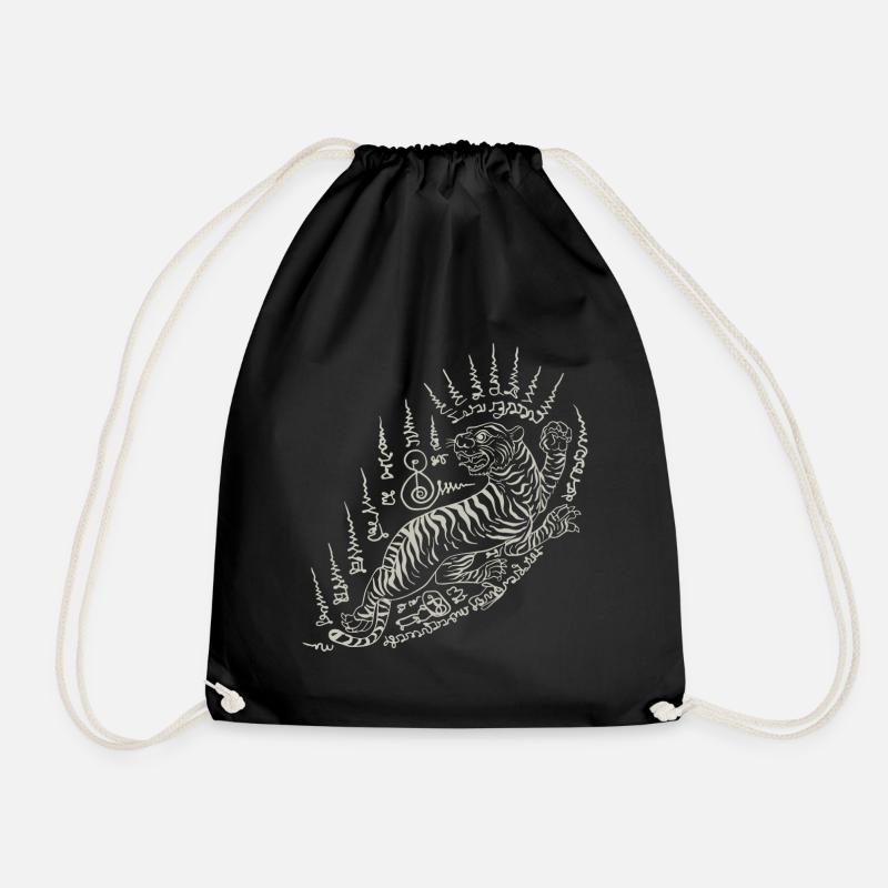 Sak Yant Thai Tattoo Tiger Animalisch Cooles - Turnbeutel - Schwarz