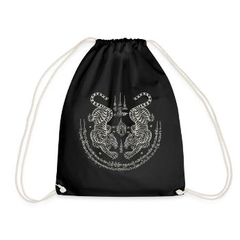 Sak Yant Thai Tattoo Twin Tiger Muay Thai Gift - Drawstring Bag - black - Front