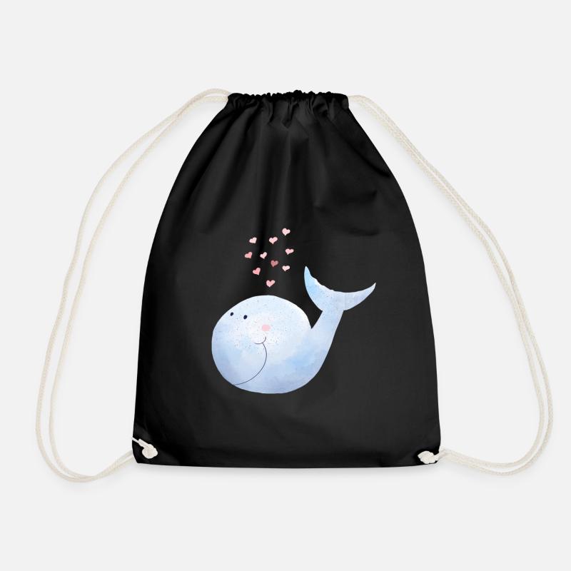 Whale sprays heart I blue whale comic - Drawstring Bag - black