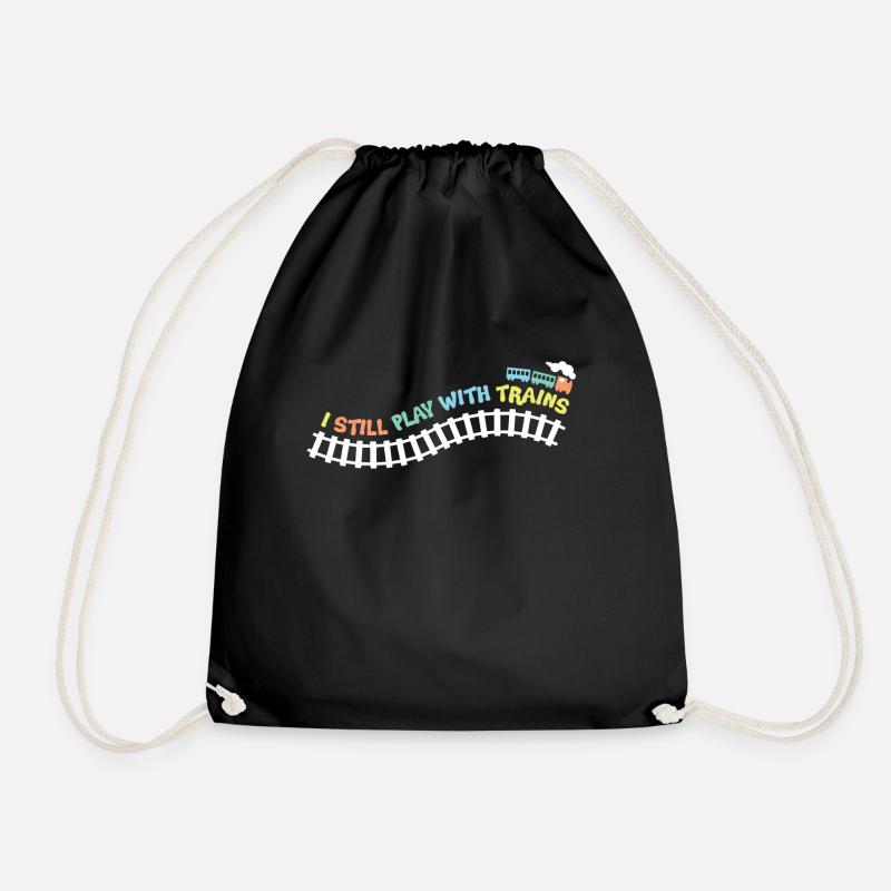 I still play with trains - Drawstring Bag - black