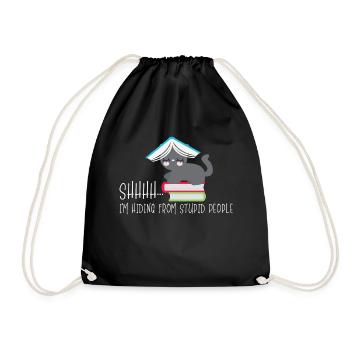 Cat Reading Nerd hide behind the book - Drawstring Bag - black - Front