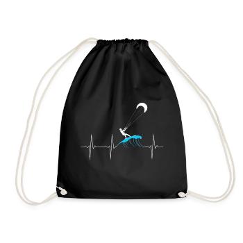 EKG Herzschlag Heartbeat Kitesurfing Welle - Turnbeutel - Schwarz - Vorne