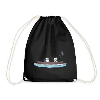 Angler penguins are fishing on the boat gift - Drawstring Bag - black - Front