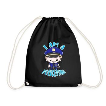 I Am a Policeman Cartoon - Drawstring Bag - black - Front