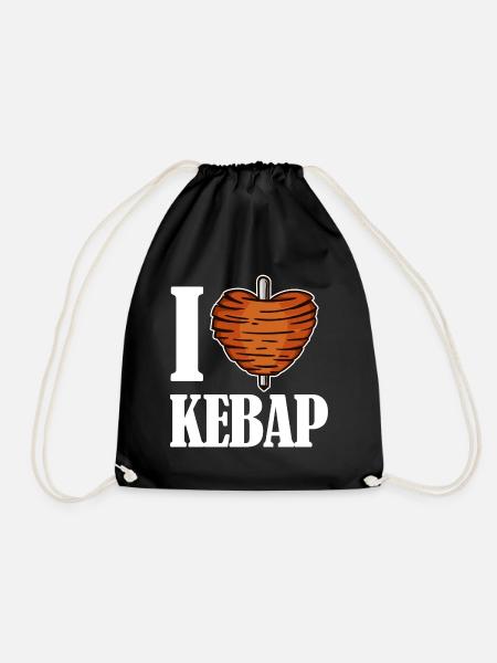 I love kebab kebab kebab heart saying Funny - Drawstring Bag - black