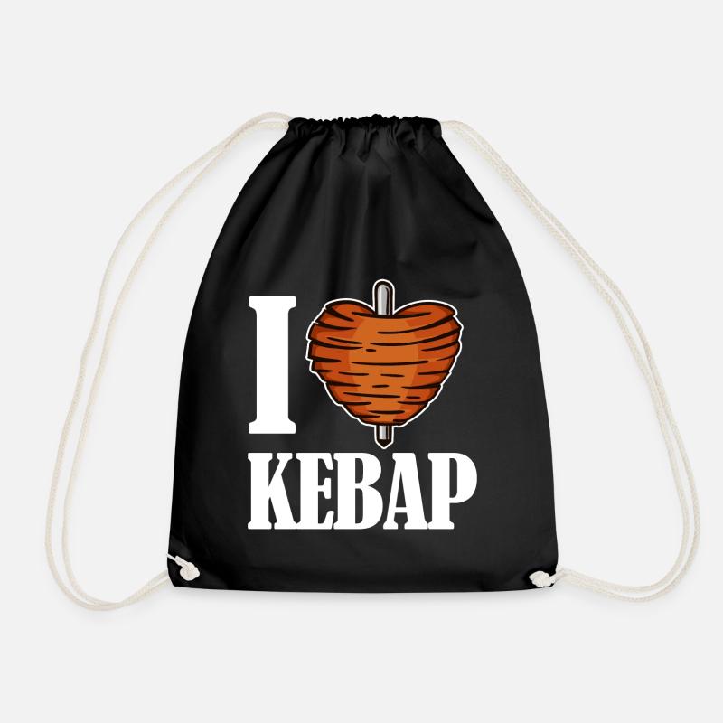 I love kebab kebab kebab heart saying Funny - Drawstring Bag - black