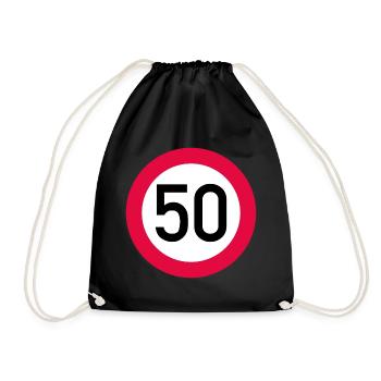 50th birthday Attention! Traffic sign 50 Km/h - Drawstring Bag - black - Front