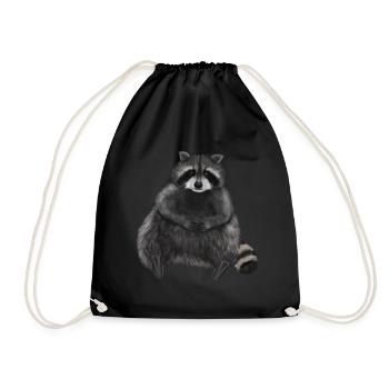 Sitzender entspannter Waschbär - Turnbeutel - Schwarz - Vorne