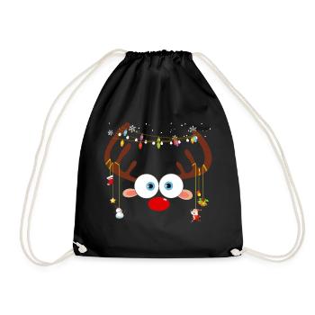 Christmas Reindeer Face - Drawstring Bag - black - Front