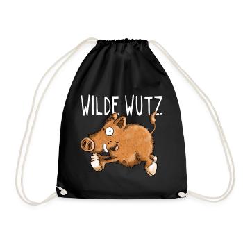 Wilde Wutz - Wildschwein - Wildsau - Geschenk - Turnbeutel - Schwarz - Vorne