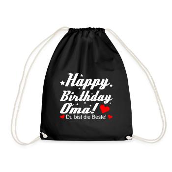 happy Birthday Oma Shirt - Geburtstag Glückwunsch - Turnbeutel - Schwarz - Vorne