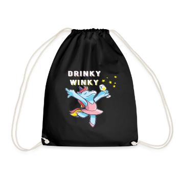 Einhorn Drinky Winky,Wein Bier Sekt Party Shirt - Turnbeutel - Schwarz - Vorne