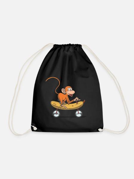Funny monkey, monkey on bicycle banana - Drawstring Bag - black