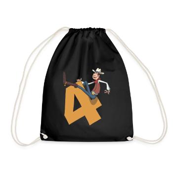 Cowboy Kindergeburtstag 4. Geburtstag - Turnbeutel - Schwarz - Vorne