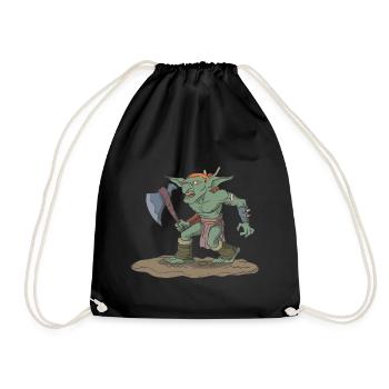 Tabletop Rollenspiel Figur Goblin mit Axt - Turnbeutel - Schwarz - Vorne