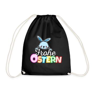 Osterhase Frohe Ostern Gesicht Süß Osterhäschen - Turnbeutel - Schwarz - Vorne