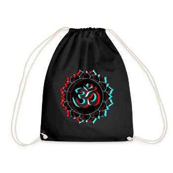 Om Goa 3d effect lettering lotus flower - Drawstring Bag - black - Front