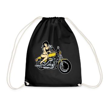 Biker Motorcyclist Motorbike Sexy Girl Cool - Drawstring Bag - black - Front