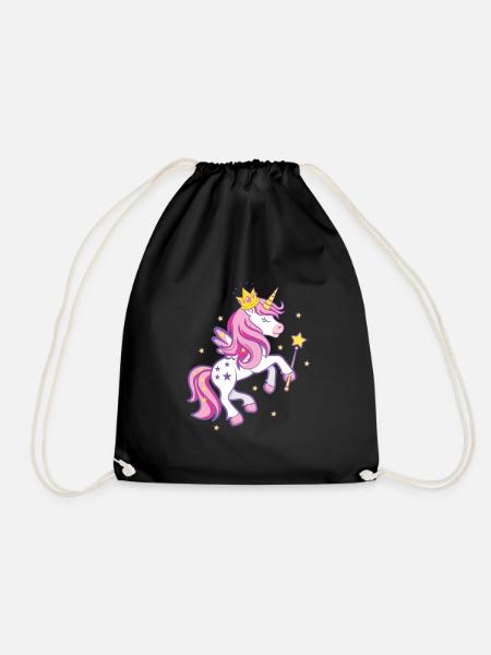 Einhorn Prinzessin Unicorn Krone Sterne Stab Pink - Turnbeutel - Schwarz