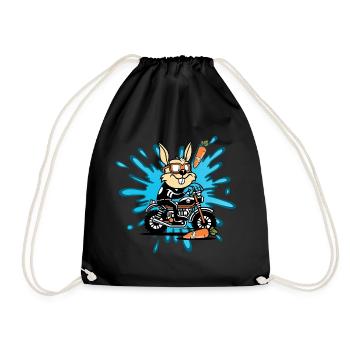 Hase Kaninchen Motorrad Geschenk - Turnbeutel - Schwarz - Vorne