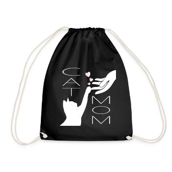 Cat mom with hearts - Drawstring Bag - black - Front