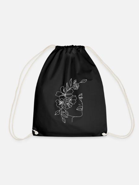 Flower Face Drawing Minimalist - Drawstring Bag - black