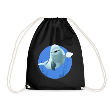 Beluga cheerful in blue circle - Drawstring Bag - black - Front