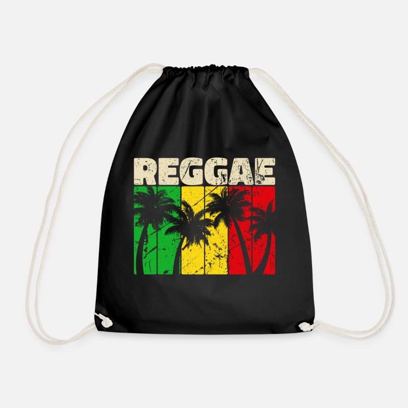 Reggae reggae music Jamaica vacation Caribbean palm trees - Drawstring Bag - black