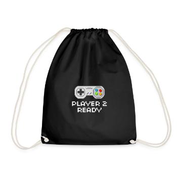 Player two ready Vintage Retro videogame T-Shirt - Drawstring Bag - black - Front