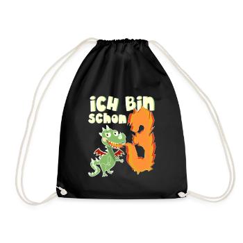 Kinder Drache Geburtstag Ich bin schon 3 Jahre - Turnbeutel - Schwarz - Vorne