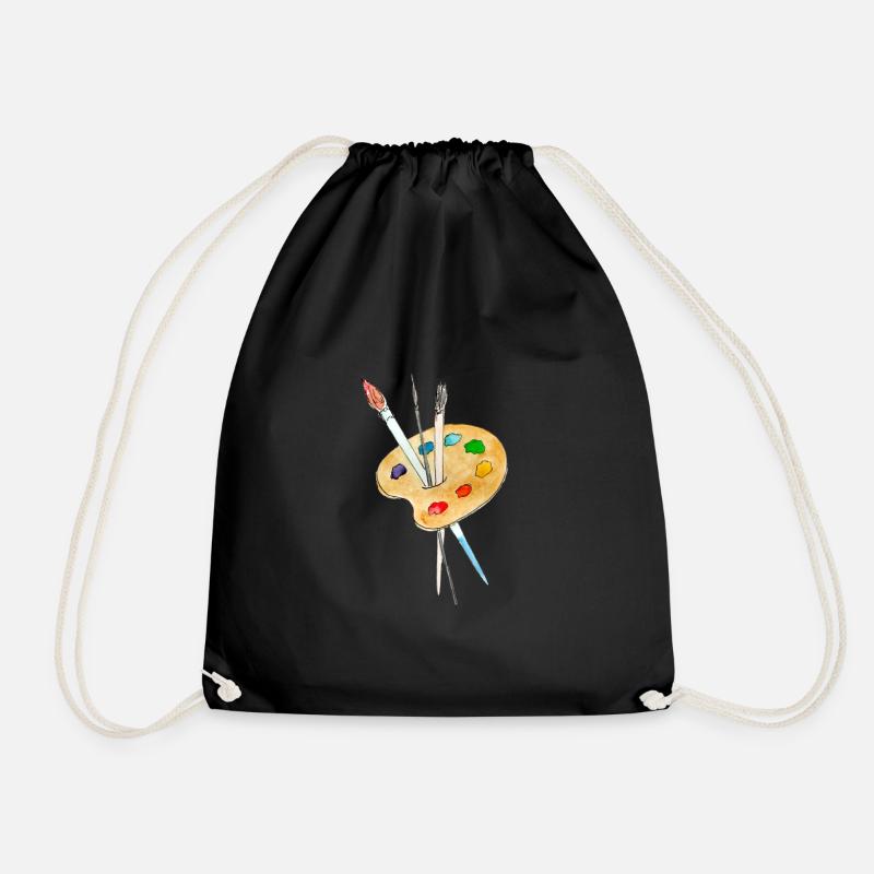 Palette, paints and brushes - Drawstring Bag - black