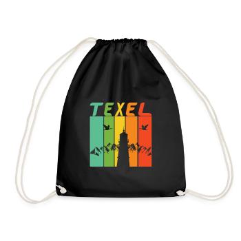 Texel Leuchtturm Design / Geschenk - Turnbeutel - Schwarz - Vorne