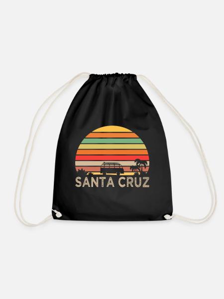 Santa Cruz Retro Surfer Gift T-Shirt Shirt - Drawstring Bag - black