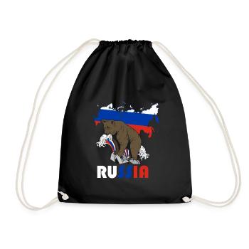Russland Bär Design mit Landkarte und Flagge - Turnbeutel - Schwarz - Vorne