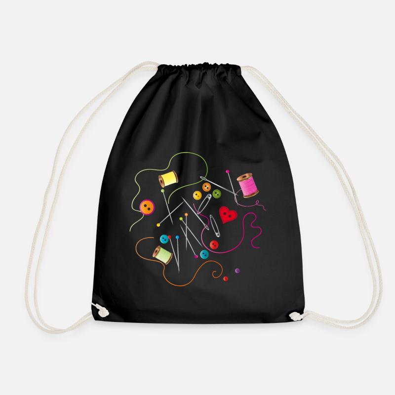 Sewing utensils buttons, needle, thread and sewing thread - Drawstring Bag - black