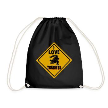I Love Tourists Strassenschild - Turnbeutel - Schwarz - Vorne