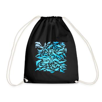 Meeresbwohner Design mit Fischen / Geschenkidee - Turnbeutel - Schwarz - Vorne