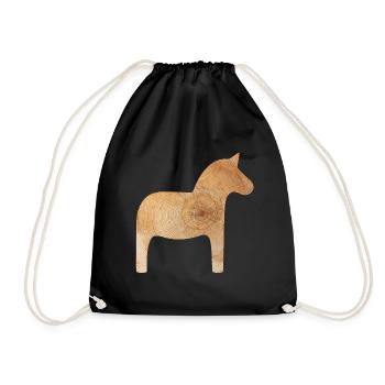 Dala Horse Wood Winter Sweden Annual Rings Decoration - Drawstring Bag - black - Front