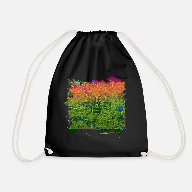 Mancunian Honey Bee Over a Midnight Manchester - Drawstring Bag - black