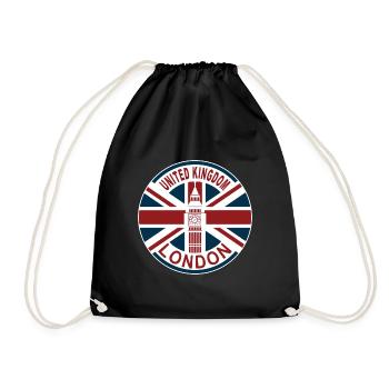 London United Kingdom UK Union Jack British Flag - Drawstring Bag - black - Front
