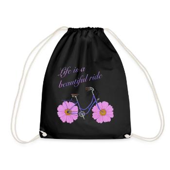 Bike with Flowers - Life is a beautiful ride - Turnbeutel - Schwarz - Vorne