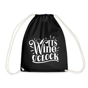 It's Wine O'clock Funny Quote - Drawstring Bag - black - Front