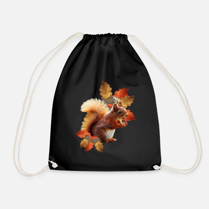Eichhörnchen motiv mit Eichenblättern, Herbst frau - Turnbeutel - Schwarz
